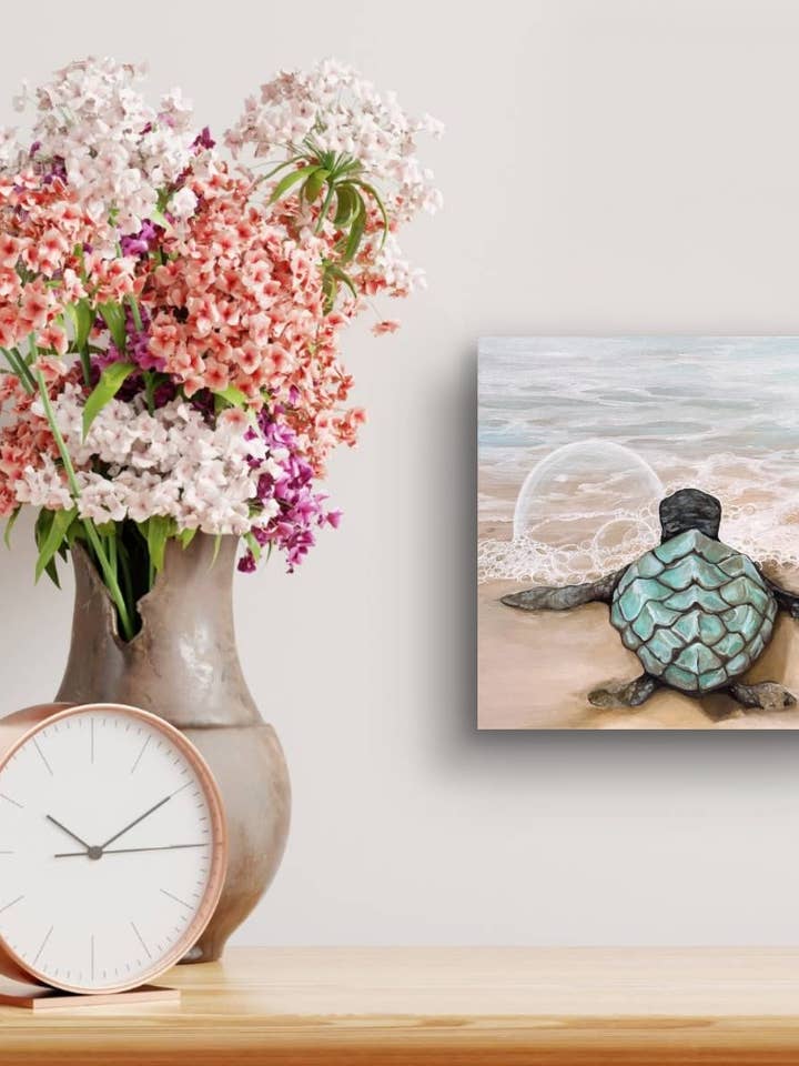 Impresión de Arte de Tortuga Marina Pintura de Playa Océano Decoración Costera para venta al por mayor de Paula Freeman Art