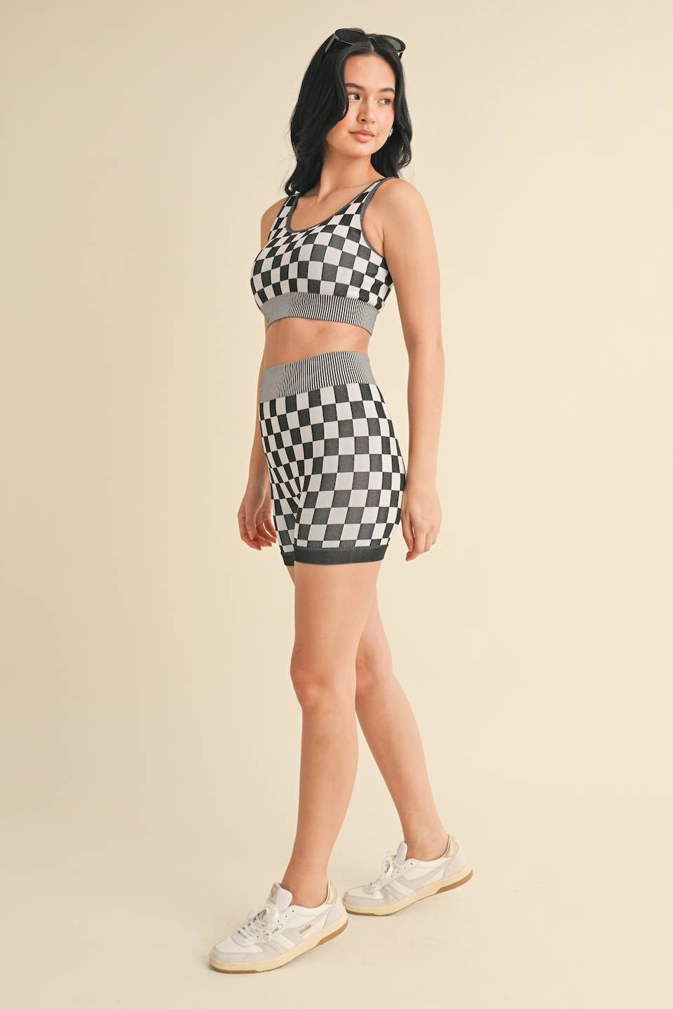 KIMBERLY C - Wholesale Activewear Set - Women's - Checkmate Cropped Two Piece Set11