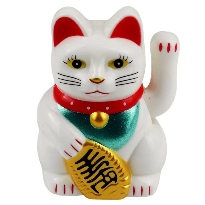 Lucky cat mini Maneki-neko, gatto a onde bianche, solare, 5 cm per la vendita all'ingrosso da parte di Tribal Trade GmbH