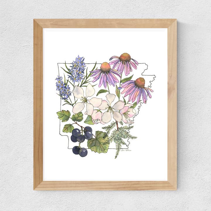 Arkansas Watercolor Botanicals art print for wholesale by Papermill Creative