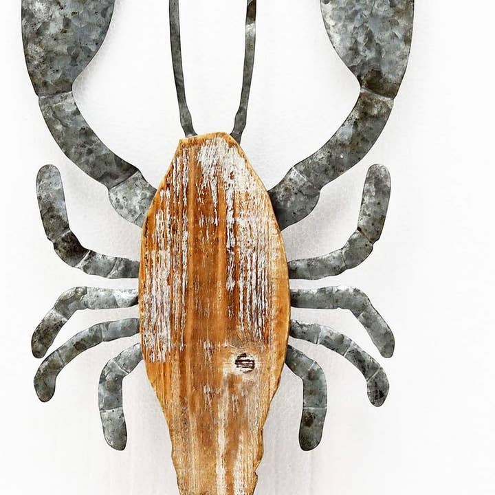Paris Loft Inc - Wholesale Wall Accent - Wood and Galvanized Ocean Theme Wall Hanging Decor (Lobster)