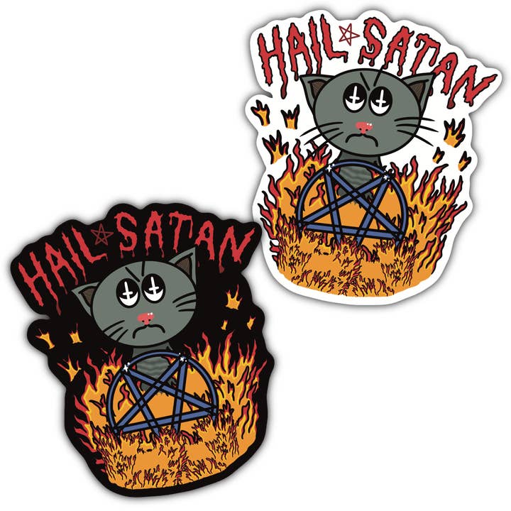 Hail Satan Cat - Vinyl Sticker for wholesale by Amanda Eiden