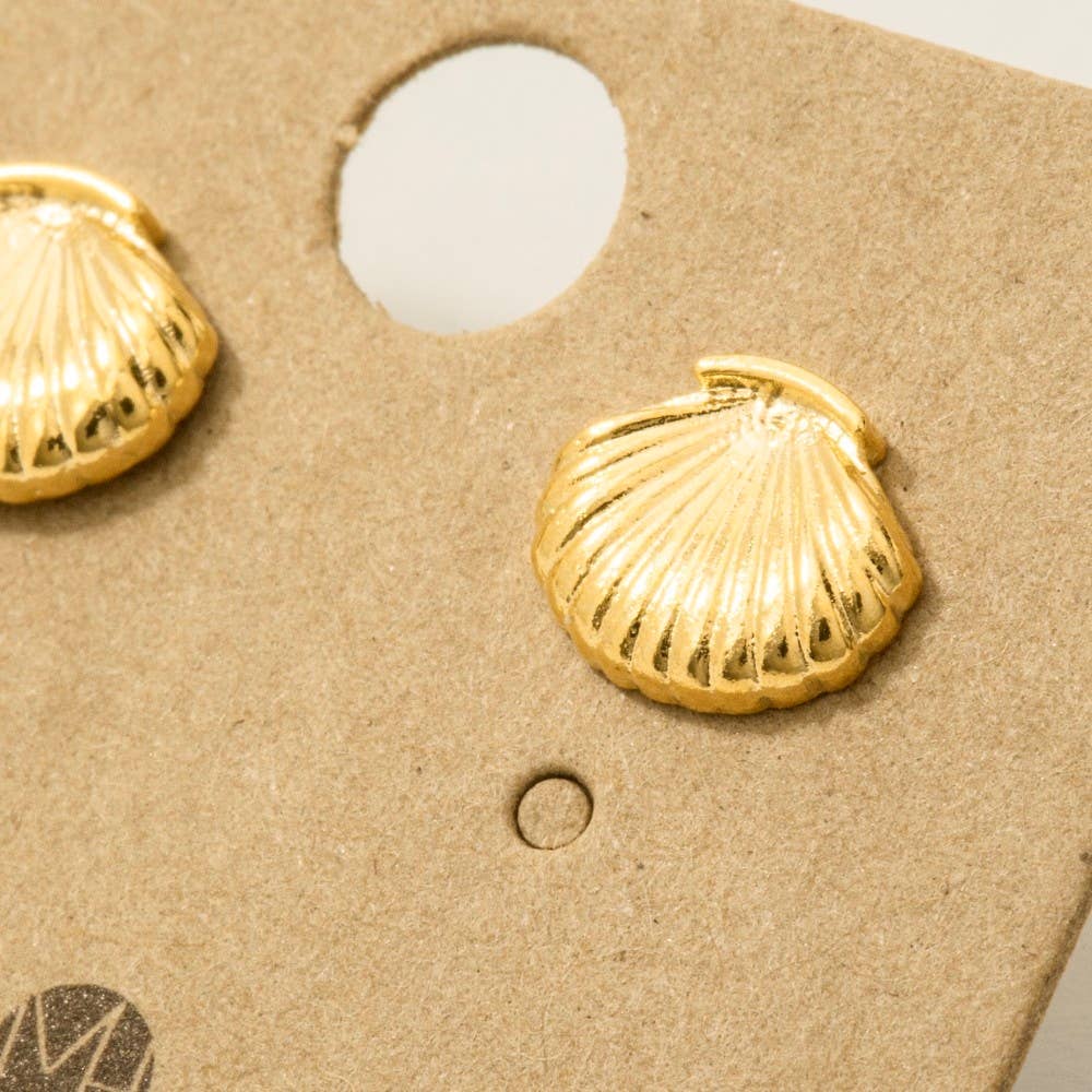 Fame Accessories - Wholesale Stud/Post Earrings - Gold Dipped Clam Shell Stud Earrings2