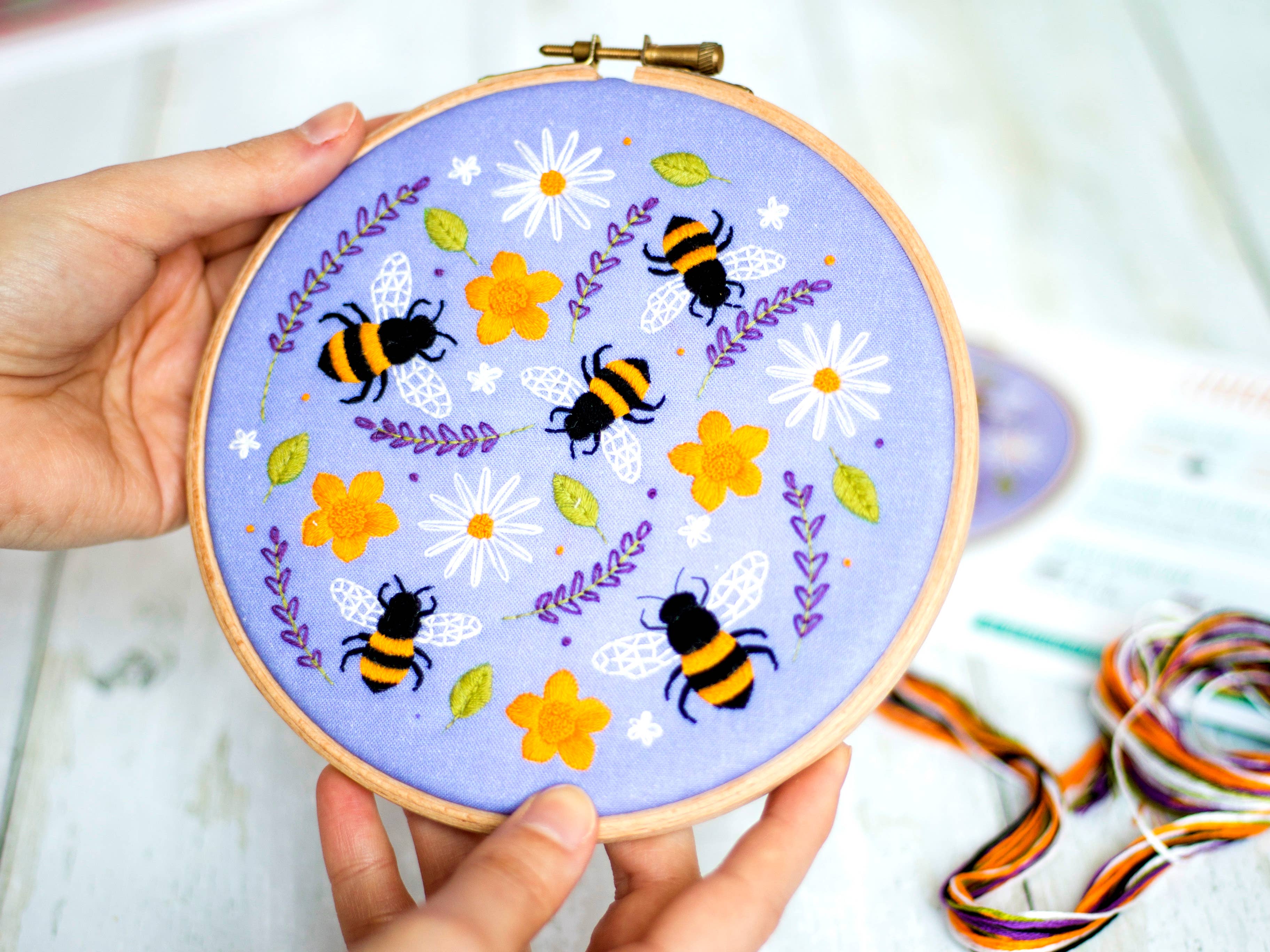 Oh Sew Bootiful - Wholesale Embroidery/cross-stitch supplies - Bees and Lavender Handmade Embroidery Kit Hoop Art