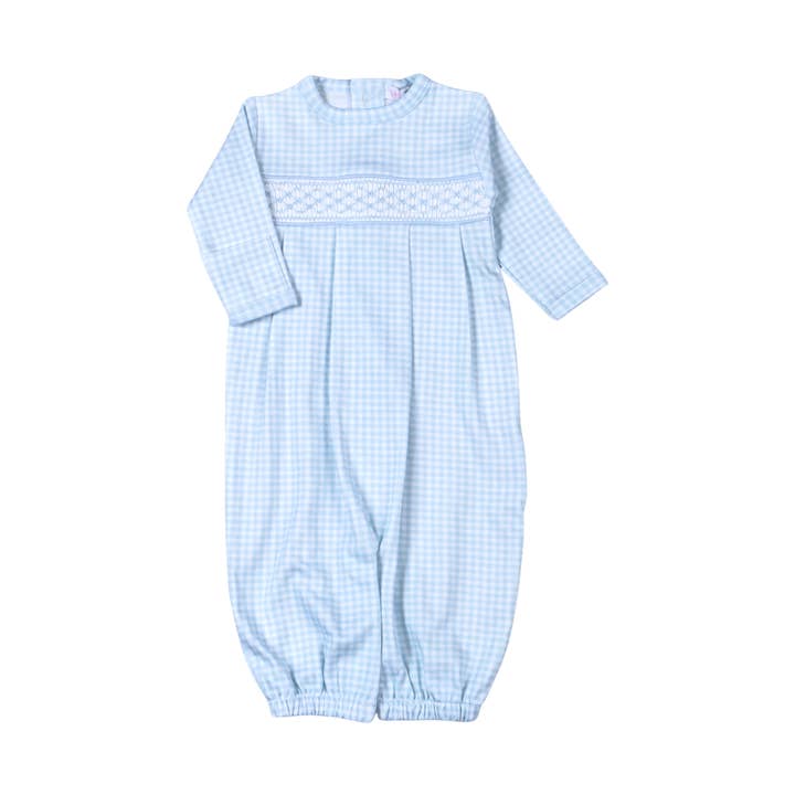BGG-111 Blue gingham clsssic Pima Hand Smocked Converter for wholesale by Baby Loren
