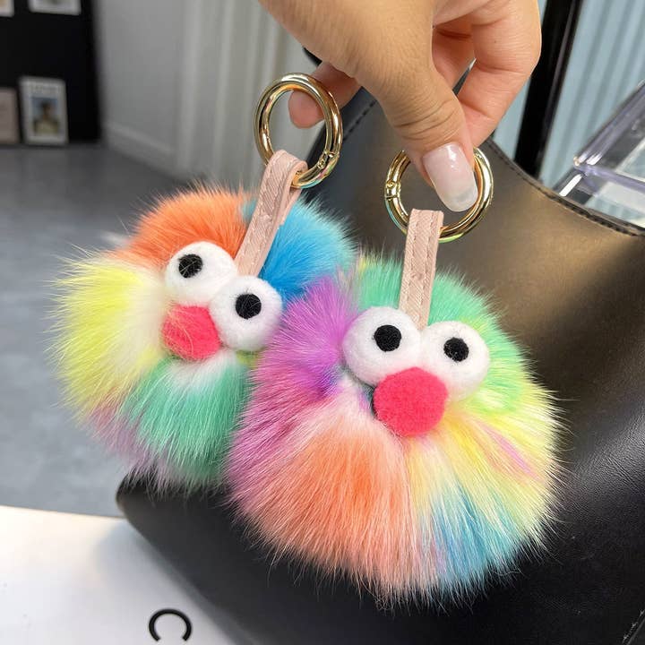 Multicolour Real Fox Hairball Cartoon Figure Hanging Accessory for wholesale on Faire