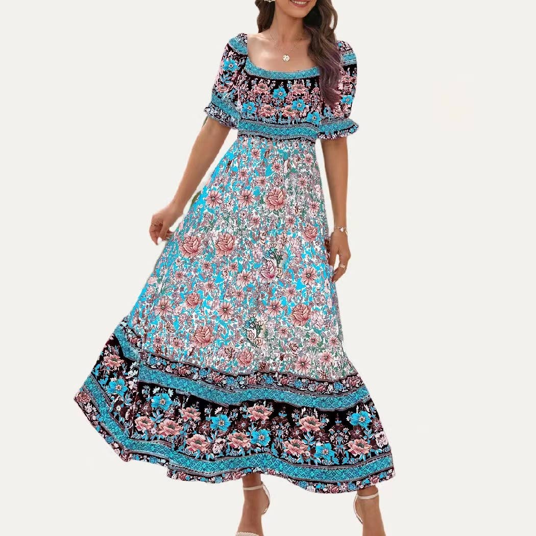 The Moment Collection - Wholesale Jurk - Dames - Boheemse maxi-jurk met bloemenprint en korte mouwen8