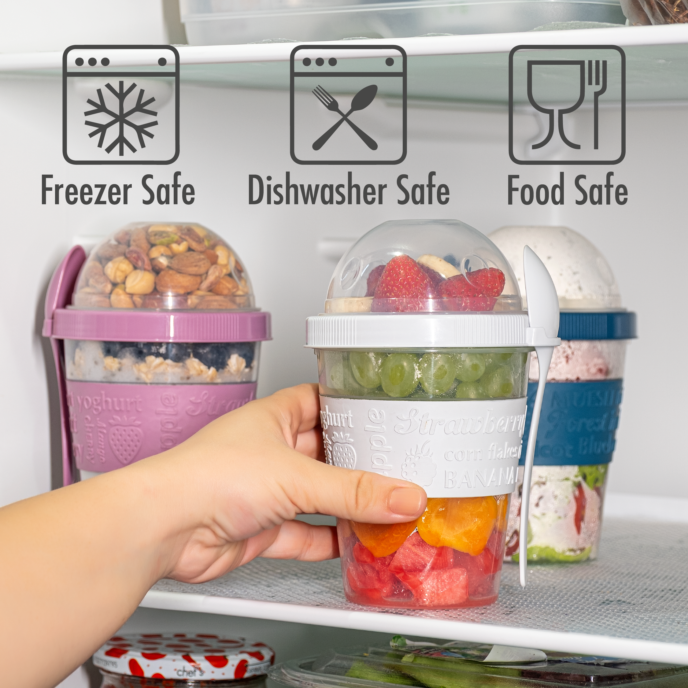 Hakan – wholesale Matlåda – Parfaitbägare med lock och sked, återanvändbara bägare, 4-pack, 20 oz5