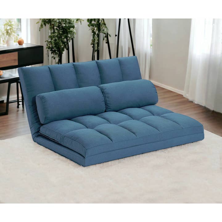 HomeRoots - Wholesale Sofa - 45" Blue Futon Convertible Sleeper Loveseat and Toss Pillows