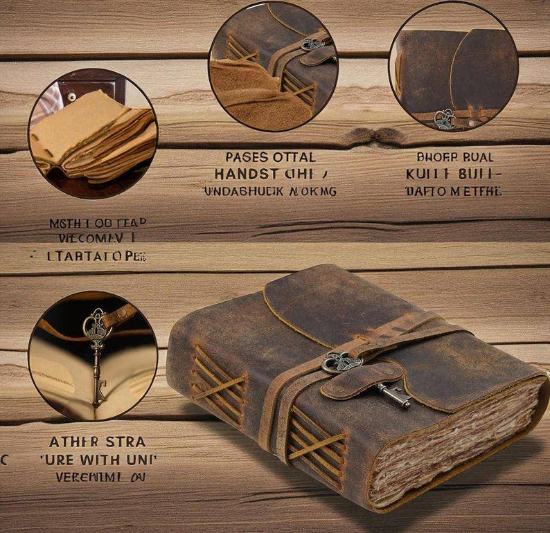 Leatherooze – wholesale Journal och dagbok – Handgjord läderdagbok med nyckel: Rustik resedagbok med rivna kanter1
