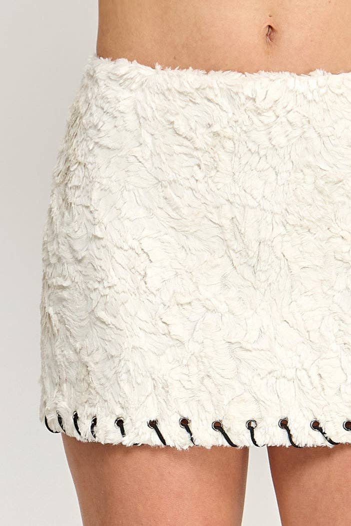 White Feather Mini Skirt - Suede Fur Whipstitch Mid Waist for wholesale on Faire1