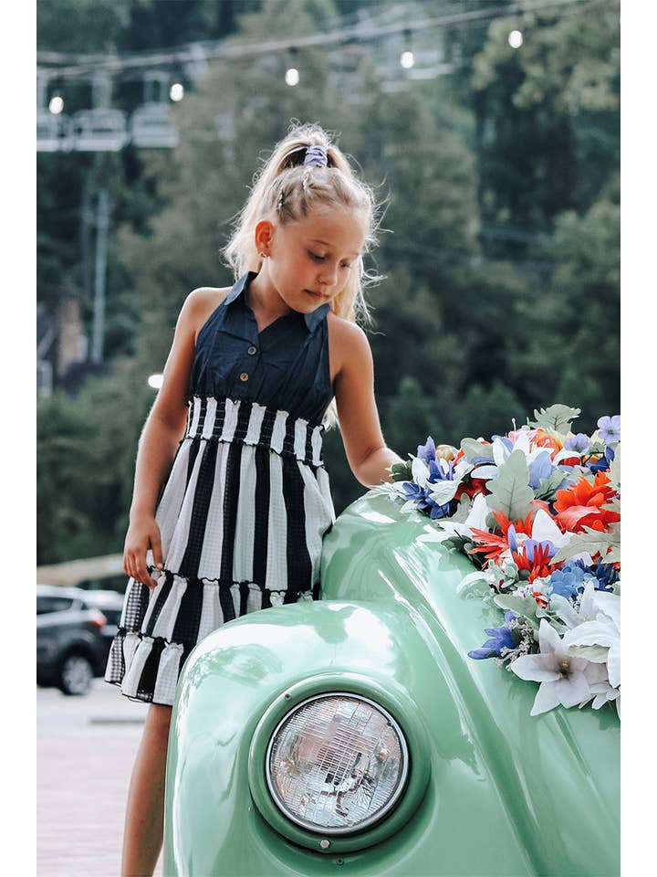 SISSYMINI - Wholesale Dress - Kids - Toddlers & Girls Shirt Collar Ruffled Dress | 717-1711
