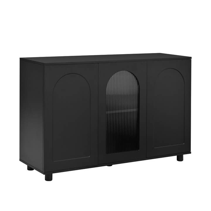 Moderne sort buffet med U-formet mønster, glasdør 120x40x78,5 cm VIVIDEX for engroshandel hos Urban Meuble