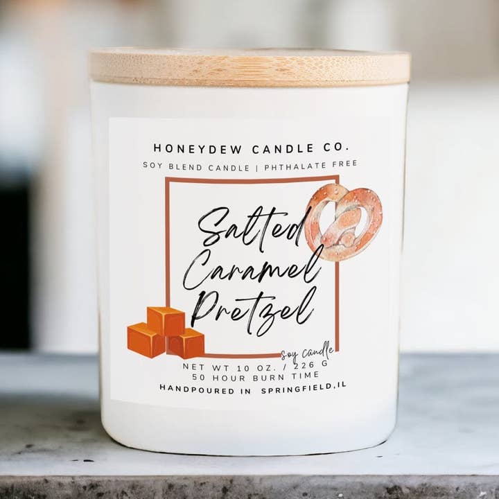 Salted Caramel Pretzel 8 oz Candle for wholesale by Honeydew Candle Co.