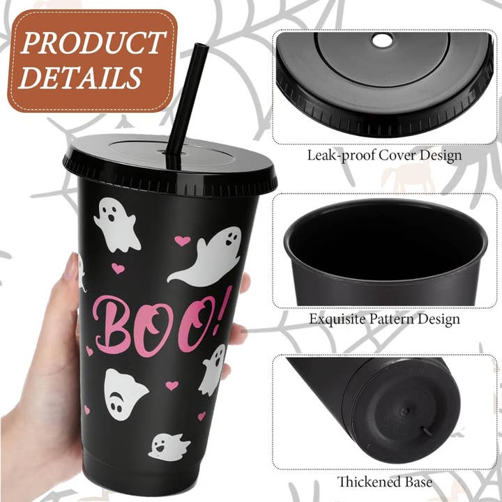 Buddha Ayurveda - Wholesale Disposable Cup - Halloween Black Plastic Cups with Lids and Straws