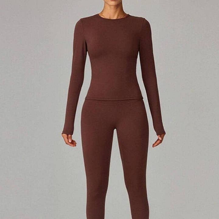 Round Neck Slim Yoga Long Sleeve Top & Pants Set(C) for wholesale by BELLISSIMA FASHION