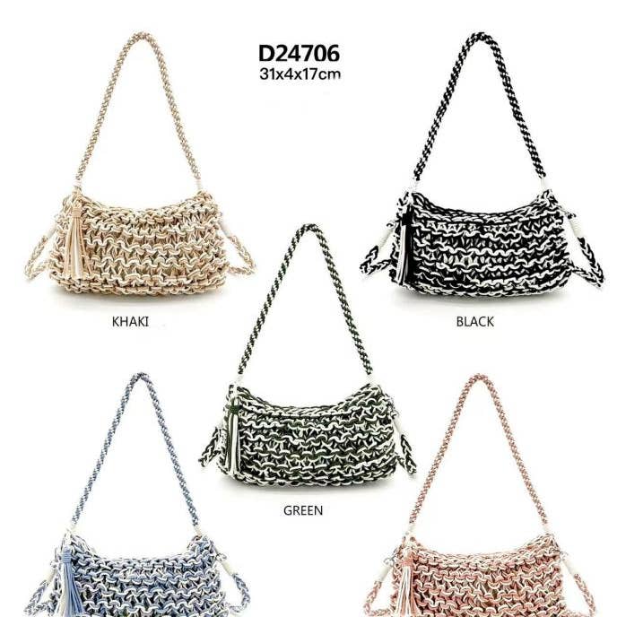 Cotton and Crochet Shoulder Bag with Long Strap. Promo for wholesale by Chenson & Gorett