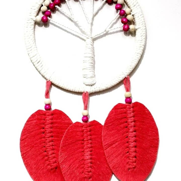 Aladdin - Wholesale Ornament - Mixperi | Pomegranate Blossom Color Leafed Tree of Life Macrame Wall Ornament