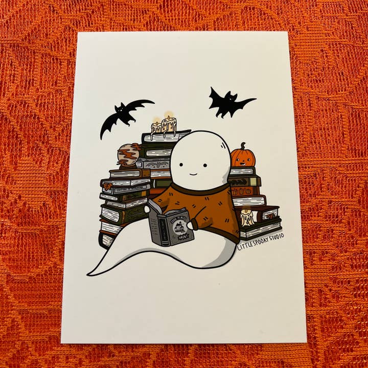 Leyendo Ghostie Impresión Artística para venta al por mayor de Little Spooky Studio