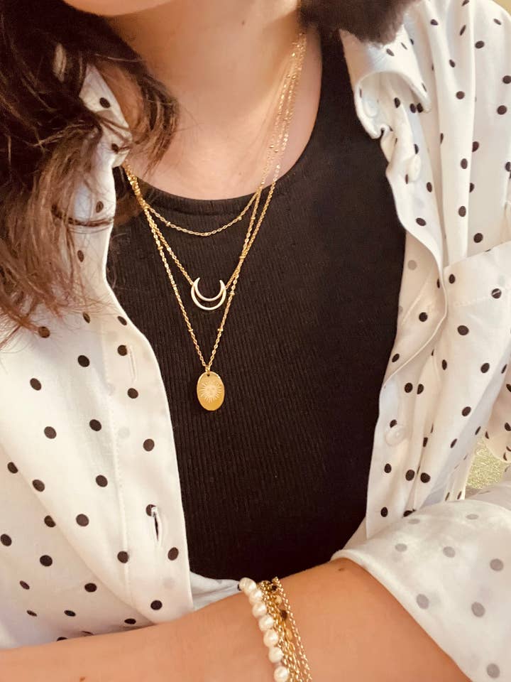 Dainty and Boho Gold Moon Necklace for wholesale by terracottaandsun