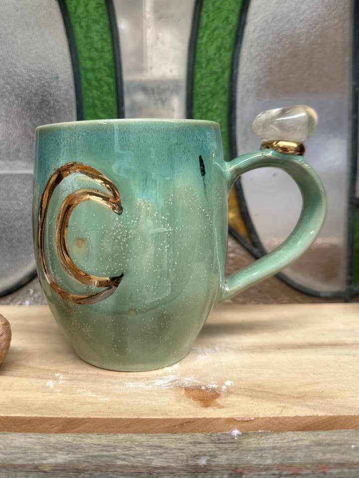 Triple Goddess Crystal Mug â Tumbled Clear Quartz for wholesale by Carys Martin Ceramics