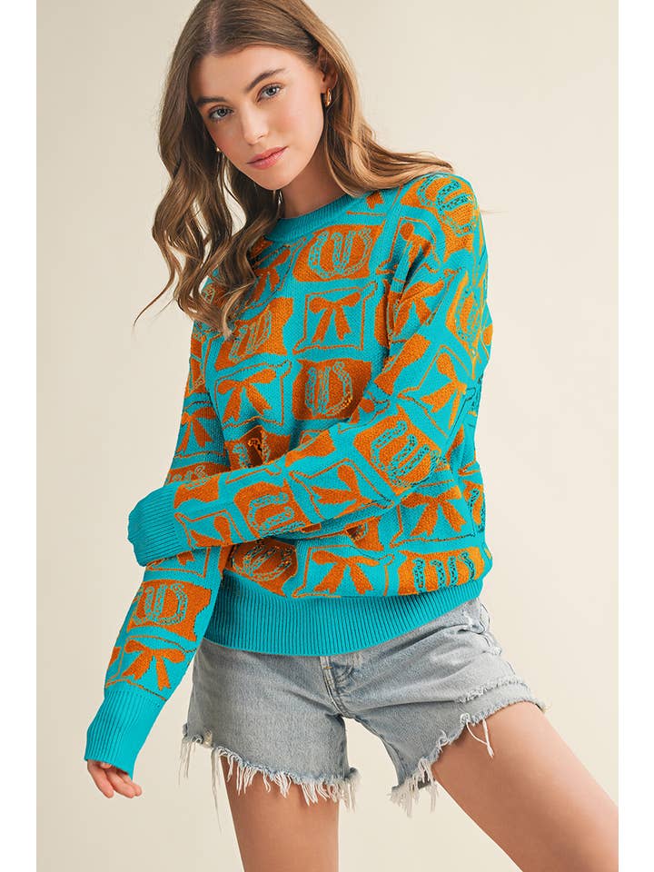 Aapparella - Wholesale Knit Sweater - Women's - Bows & Horseshoes Fashion Western Pattern Sweater | S-4X12