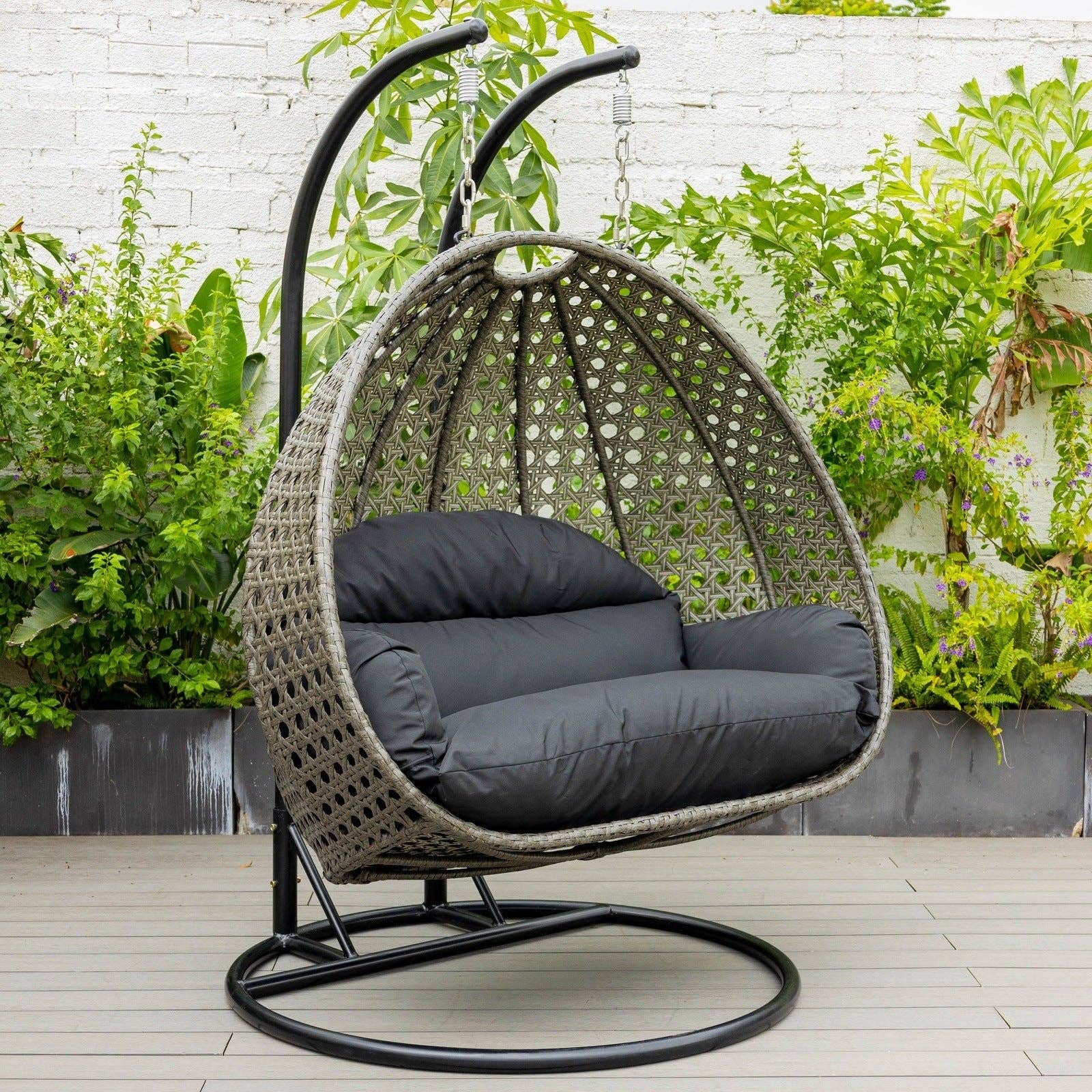 LeisureMod - Wholesale Egg Chair - Modern Charcoal Wicker Hanging Double Seater Egg Swing Chair27