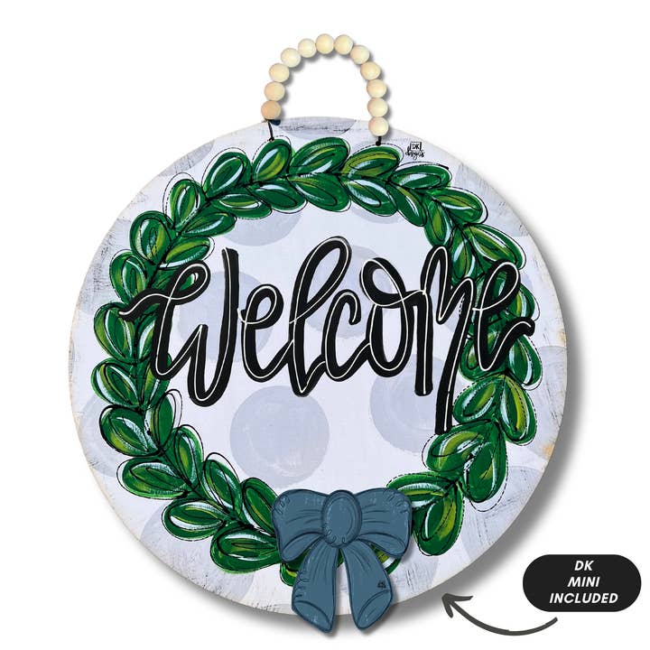 DK Designs Georgia - Wholesale Door Hanger - Gray "Welcome" Wreath Hanger + Mini