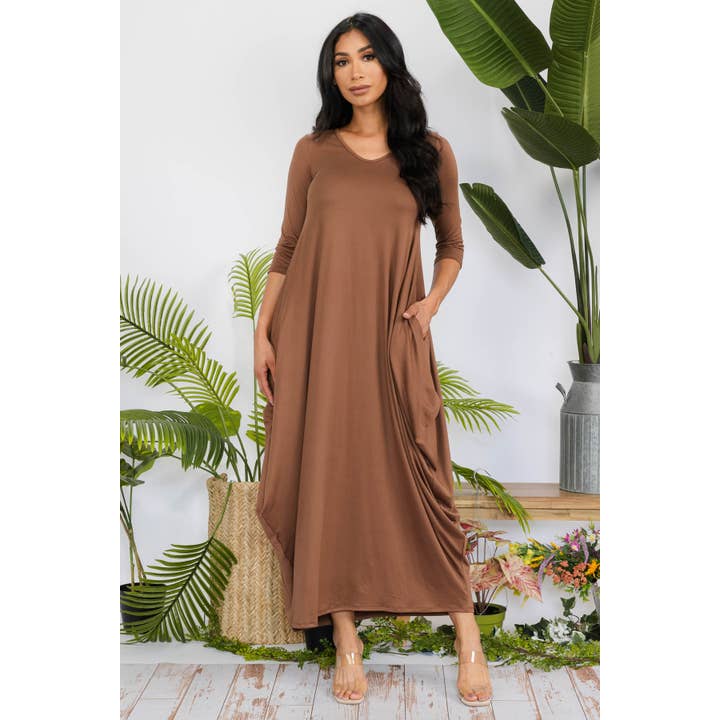 HH645X-SOLID - 3/4 Sleeve Maxi Dress and other Purchase Wholesale gc075. Free Returns & Net 60 Terms on Faire trending on Faire.
