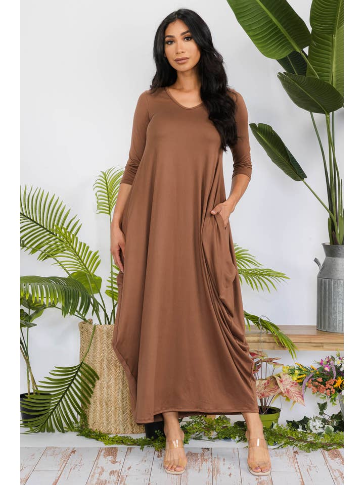 H&H Fashion Inc. - Wholesale Dress - Women's - HH645R-SOLID - 3/4 Sleeve Maxi Dress12