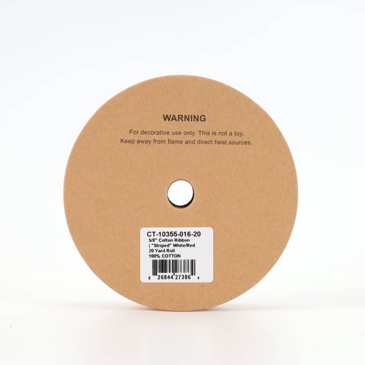 LA Ribbons Wholesale - Wholesale Ribbon - Gift Wrapping - 5/8" Cotton Ribbon | "Striped" White/Red | 20 Yard Roll5