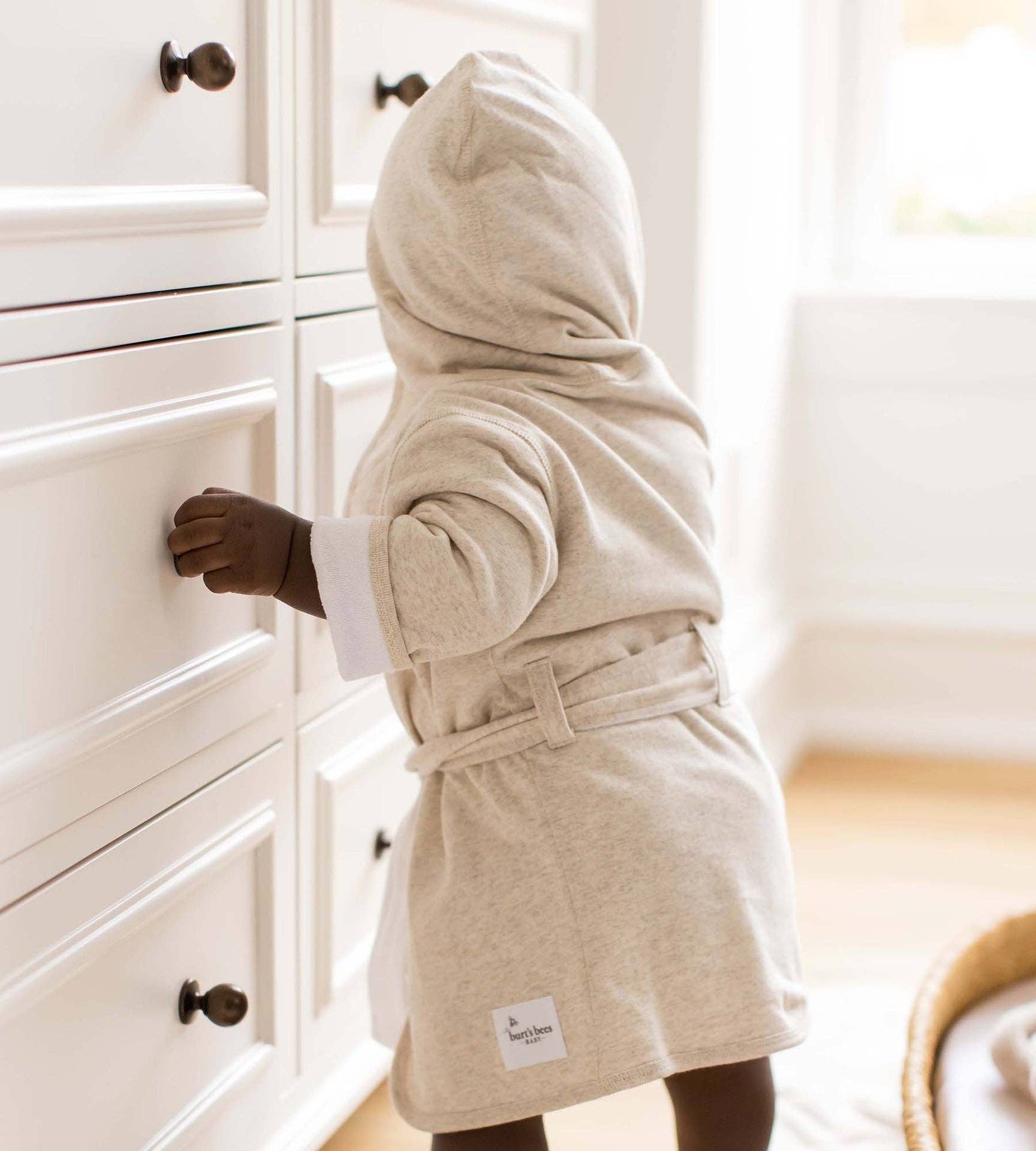 Oatmeal Organic Cotton Knit Terry Hooded Robe for wholesale on Faire3