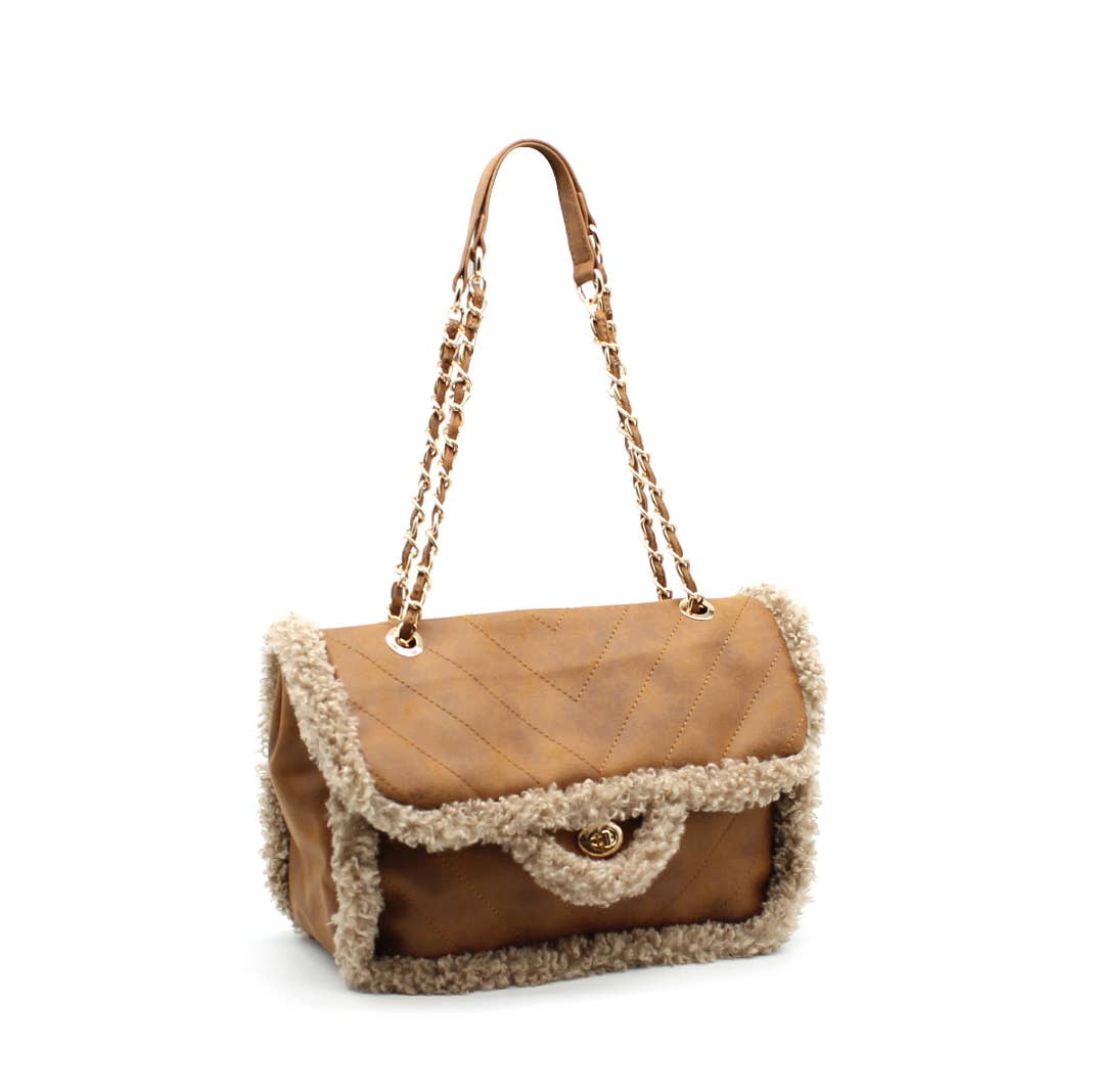 Vimoda - Vendita all'ingrosso Marsupio - Donna - Borsa a tracolla effetto scamosciato con bordo in pelliccia2