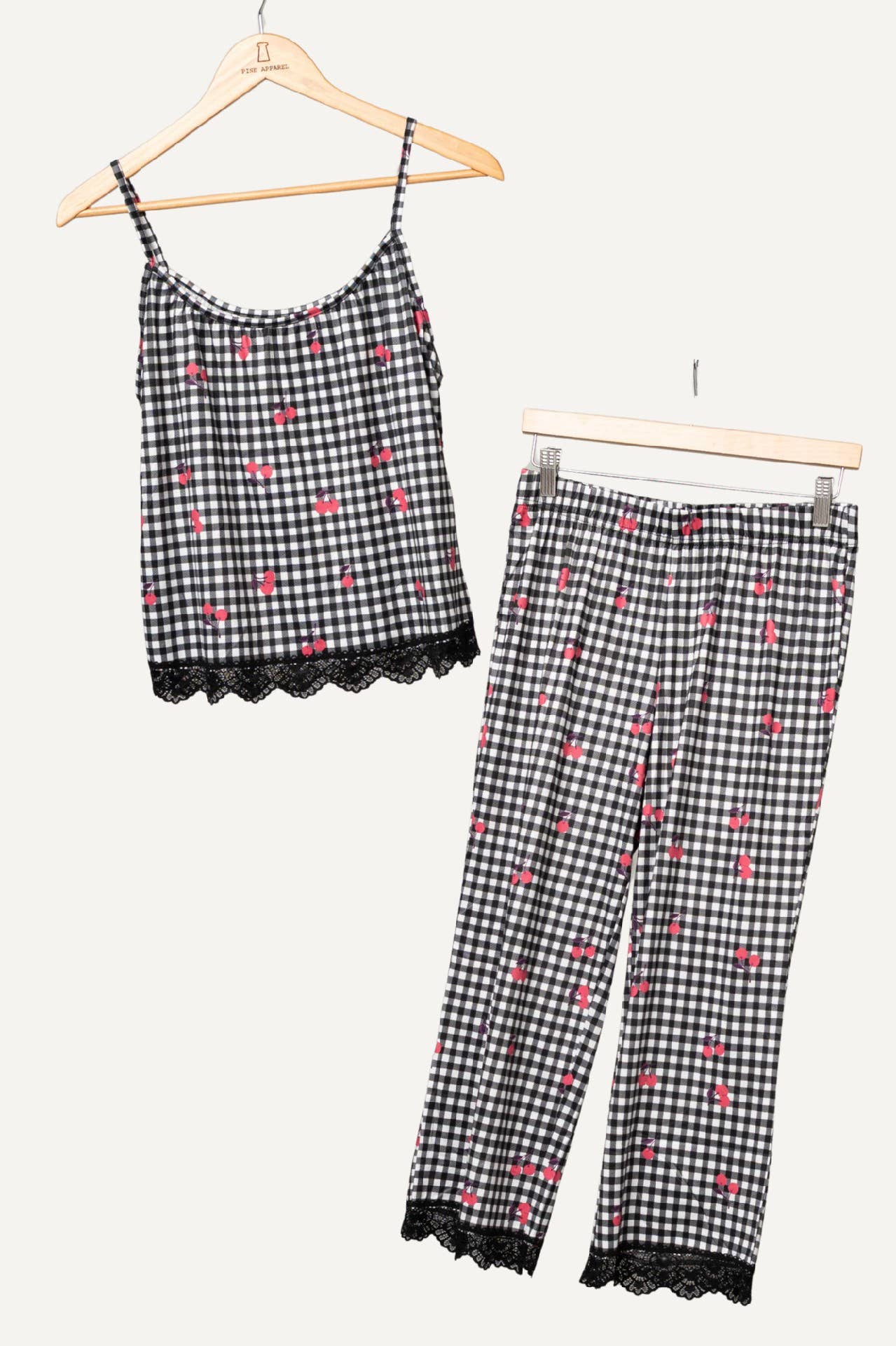 Gingham Cherry Cami Pull On Cropped Pant PJ Set for wholesale on Faire1