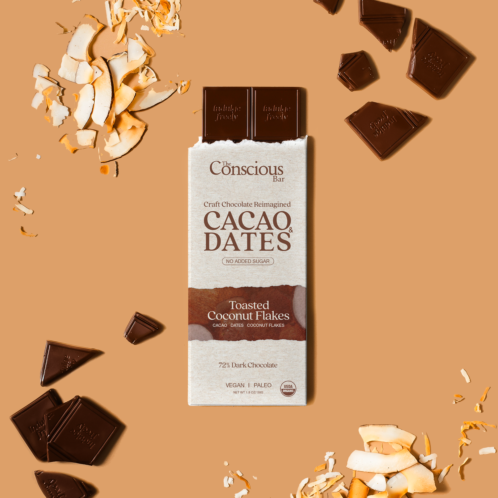 The Conscious Bar – Engroshandel Chokoladebar – Daddelsødet mørk chokolade - Ristede kokosflager4