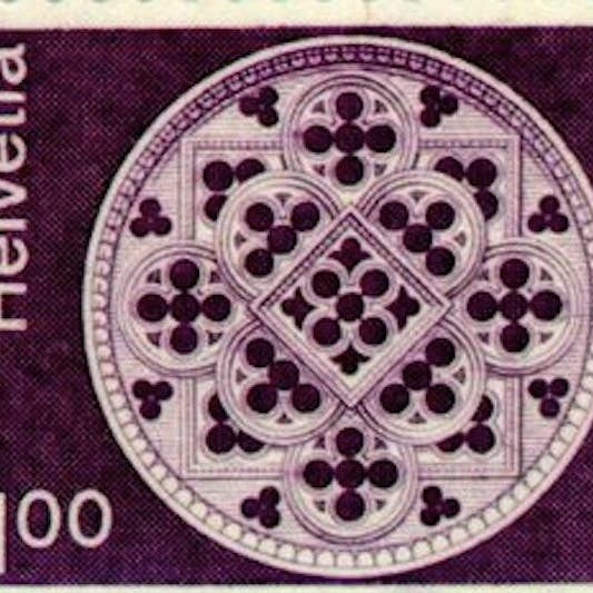 Postage Stamp Jewelry - Wholesale Pendant/Charm Necklace - 1974 Rose Window, Lausanne Cathedral -Swiss Postage Stamp - Postage Stamp Jewelry - Vintage Postage Stamp Necklace - Antique Bronze Finish3