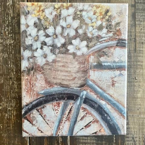 Impression sur toile de vélo, décoration d'intérieur florale, art printanier pour la vente par Rustic Nester