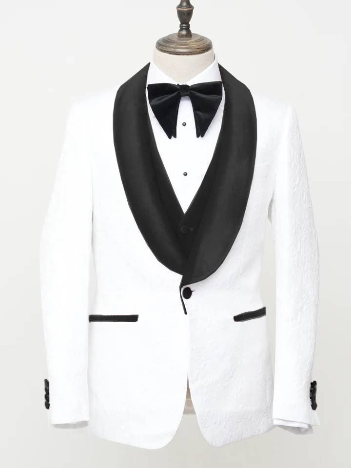 Ferrecci - Wholesale Smoking - Heren - Ferrecci - Heren Gilet Wit Paisley Bruiloft & Prom Tuxedo