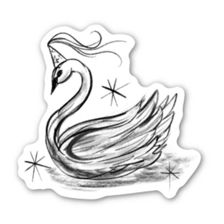 Damsel Swan Vinyl Sticker for wholesale by Doohickle Designs