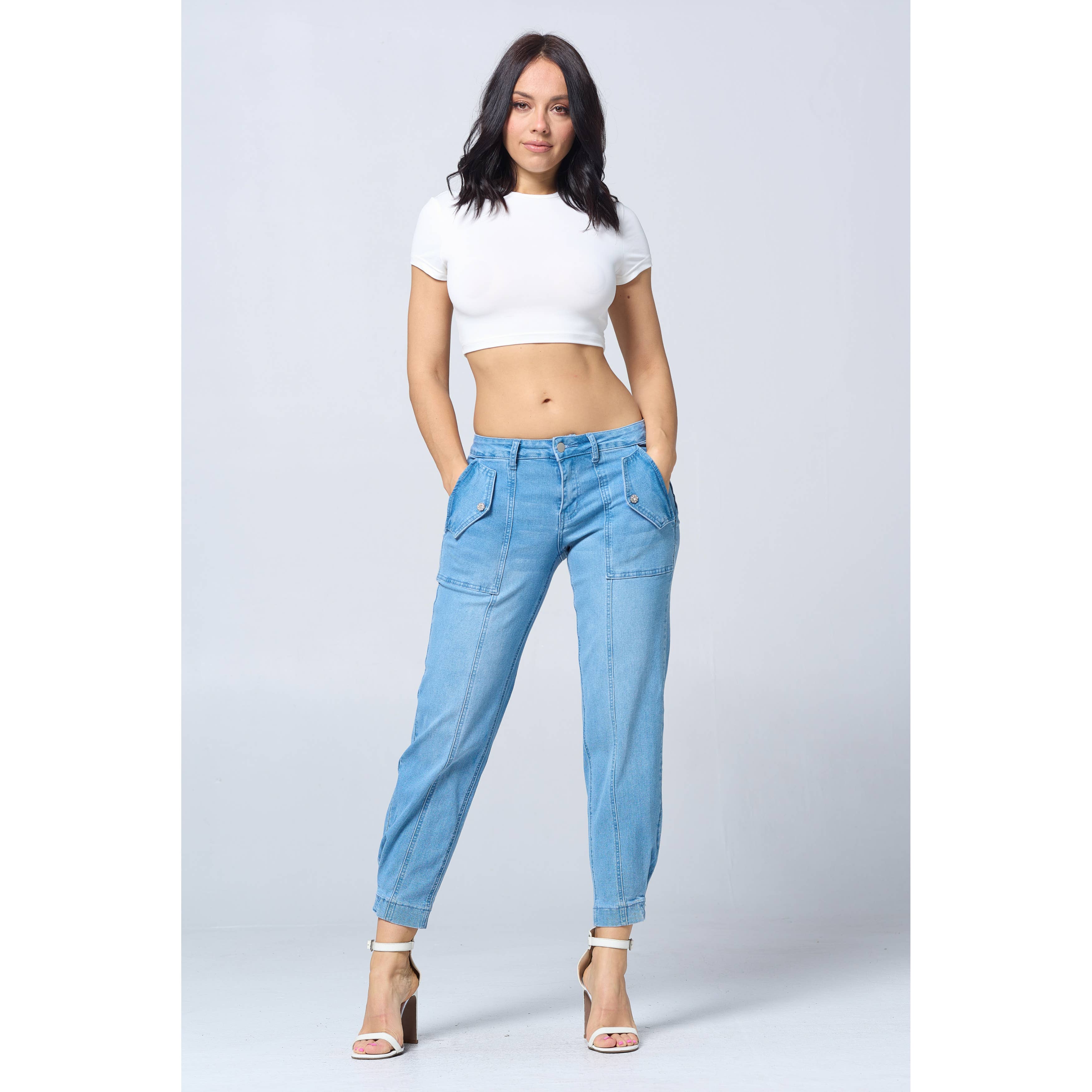 Blue Turtle - Wholesale Jeans - Women's - Low Rise Seamed Jogger with Flap Front Pocket YH2218 Med7