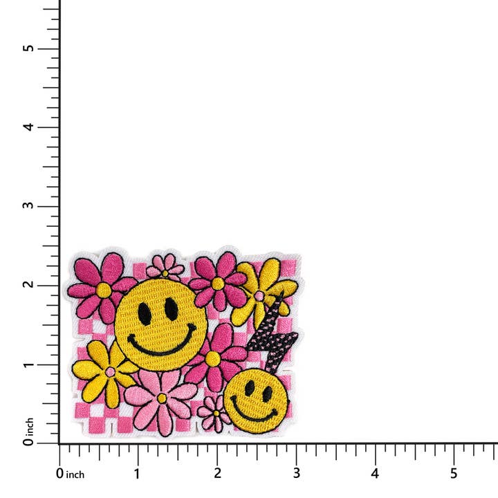 The Crafty Engineer - Wholesale Patch - Retro Pink Checkered Flowers Iron On Patch1