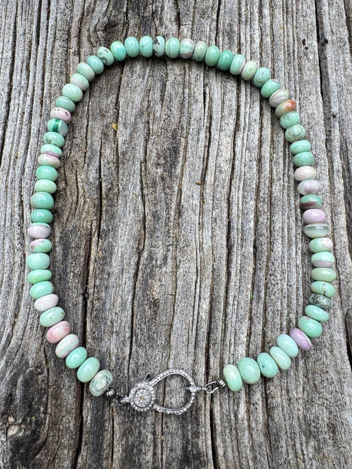 Brazilian Chrysoprase Beaded Necklace with Diamond Clasp for wholesale by ILISSA MICHELE JEWELRY