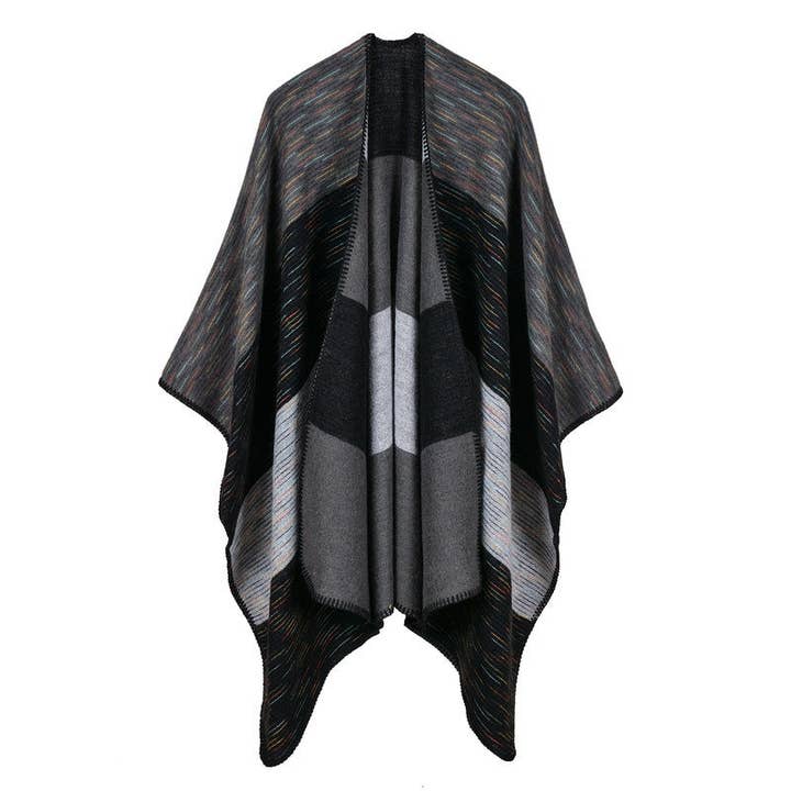 Svelte Seduction - Wholesale Poncho – Women's - Elara Ladies Rhombus Color Stripes Shawl High End15