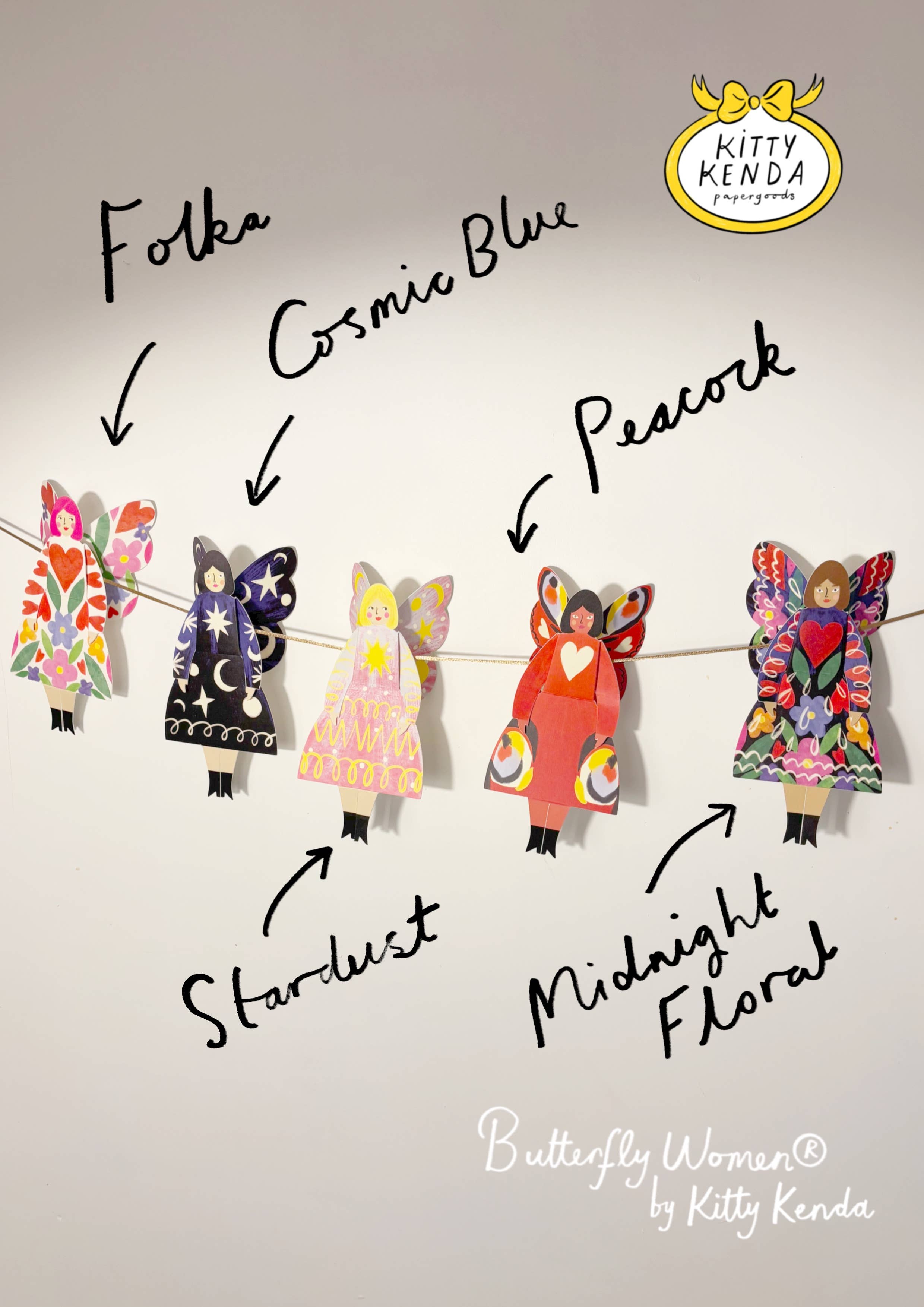 Kitty Kenda Papergoods - Vendita all'ingrosso Biglietti di auguri - Biglietto di auguri Butterfly Woman da posizionare - Midnight Floral5