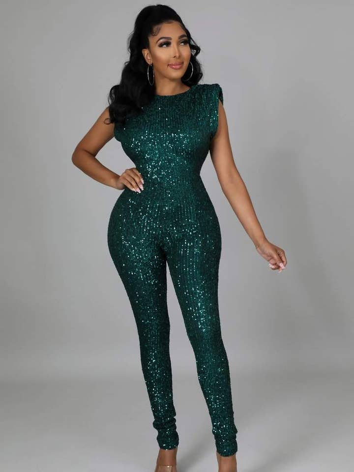 Flarix - Wholesale Jumpsuit - Women's - chic party padded shoulder sequin jumpsuit4