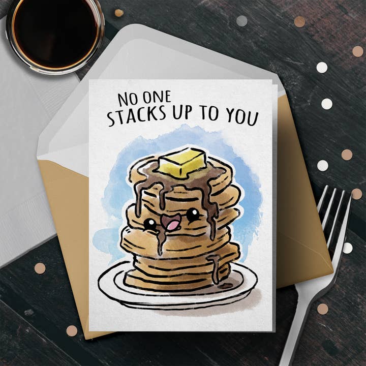 Carte d'anniversaire « No One Stacks Up to You » Funny Pancake Love pour la vente par Aaron Millard Illustration