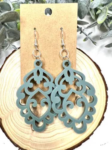 Matte Sage Scroll Acrylic Earrings for wholesale by Lindsey Lane Wholesale