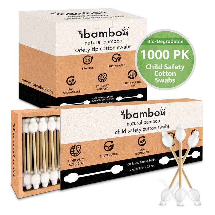 Ibambo Bamboo Child Safety Cotton Swabs - 1000 Pack for wholesale by Ibambo