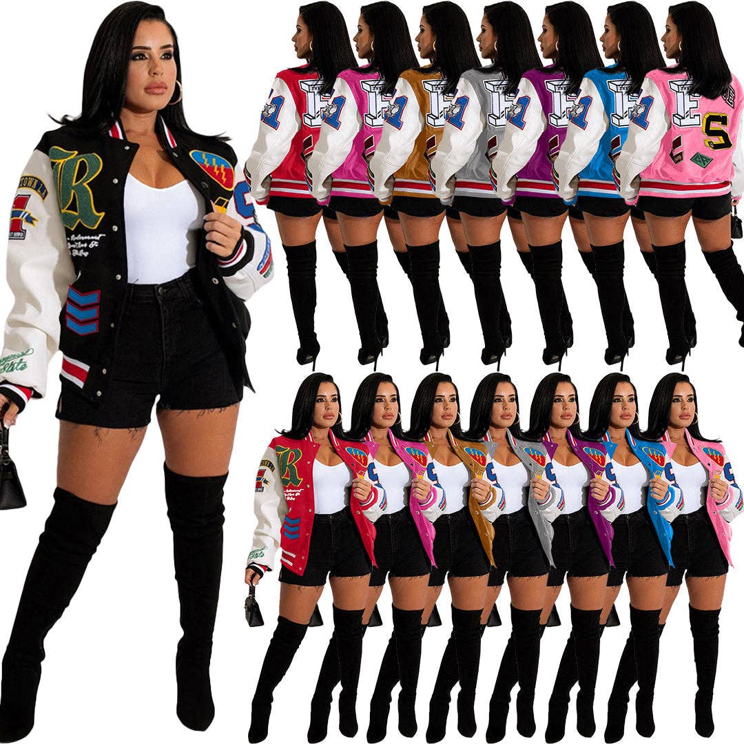 MB Fashion Wholesale - Wholesale Varsity/Baseball Jacket - Women's - MB FASHION BOLD PRINTED THIN VARSITY JACKET 3667LY9