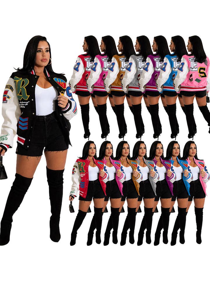 MB Fashion Wholesale - Wholesale Varsity/Baseball Jacket - Women's - MB FASHION BOLD PRINTED THIN VARSITY JACKET 3667LY9